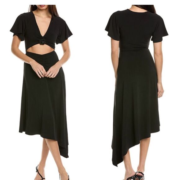 WeWoreWhat Dresses & Skirts - NWT WeWoreWhat CUT OUT ROSETTE‎ ASYMMETRICAL DRESS BLACK womens size XS